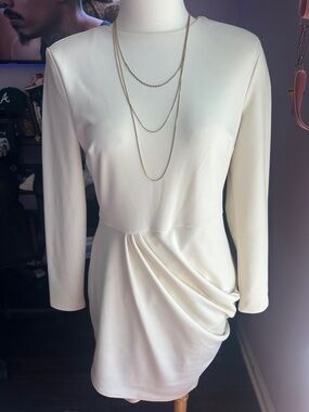 Express Cream Long-Sleeve Draped Mini Dress